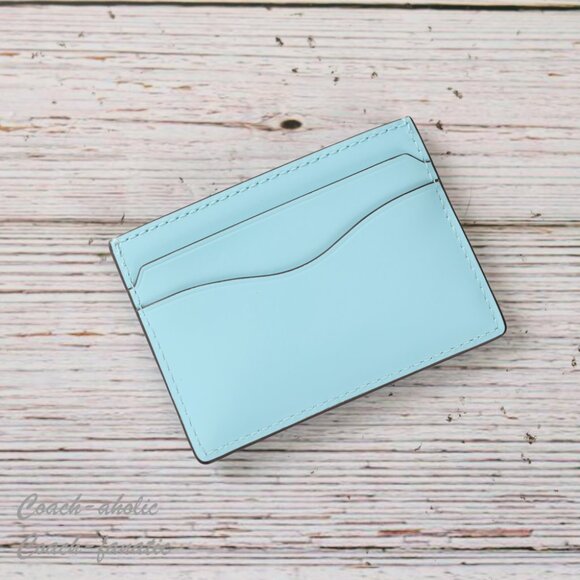 NWT Tory Burch Emerson Patent Leather Slim Card Case in Light Celeste - Picture 2 of 6